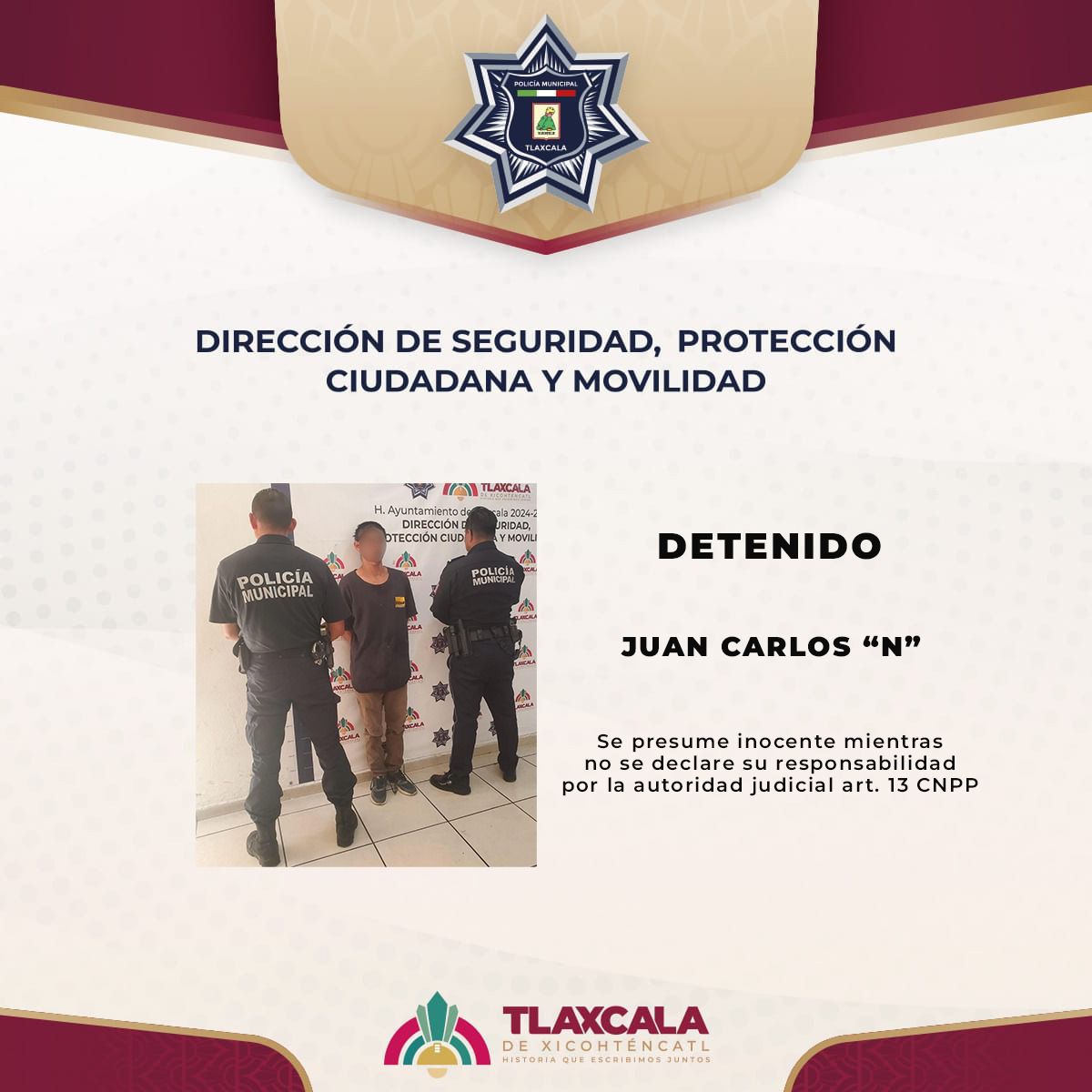 Policía Municipal de Tlaxcala detiene a sujeto armado en San Diego Metepec
